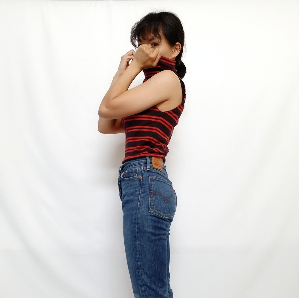 Zara ribbed striped turtle neck sleeveless top